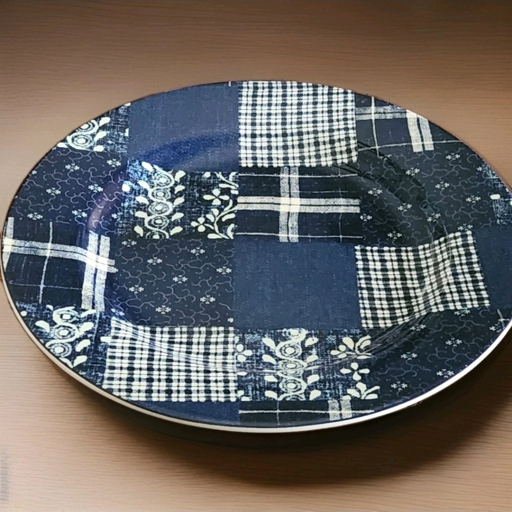 American Living Patchwork Denim Dinner Plates NWT Set of 2 Ironstone Americana - Picture 5 of 12
